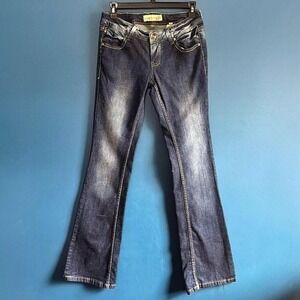 Y2K Paris Blues Jeans Junior's Size 5 Denim Low Rise Flare 2000s Faded McBling